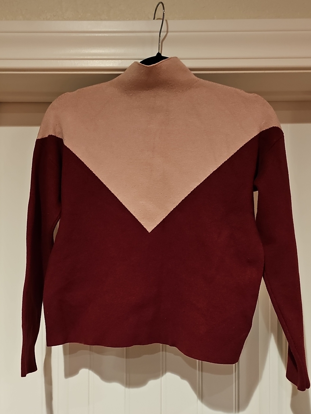 Cynthia Rowley Blush and Burgundy Colorblock Mock Neck Sweater